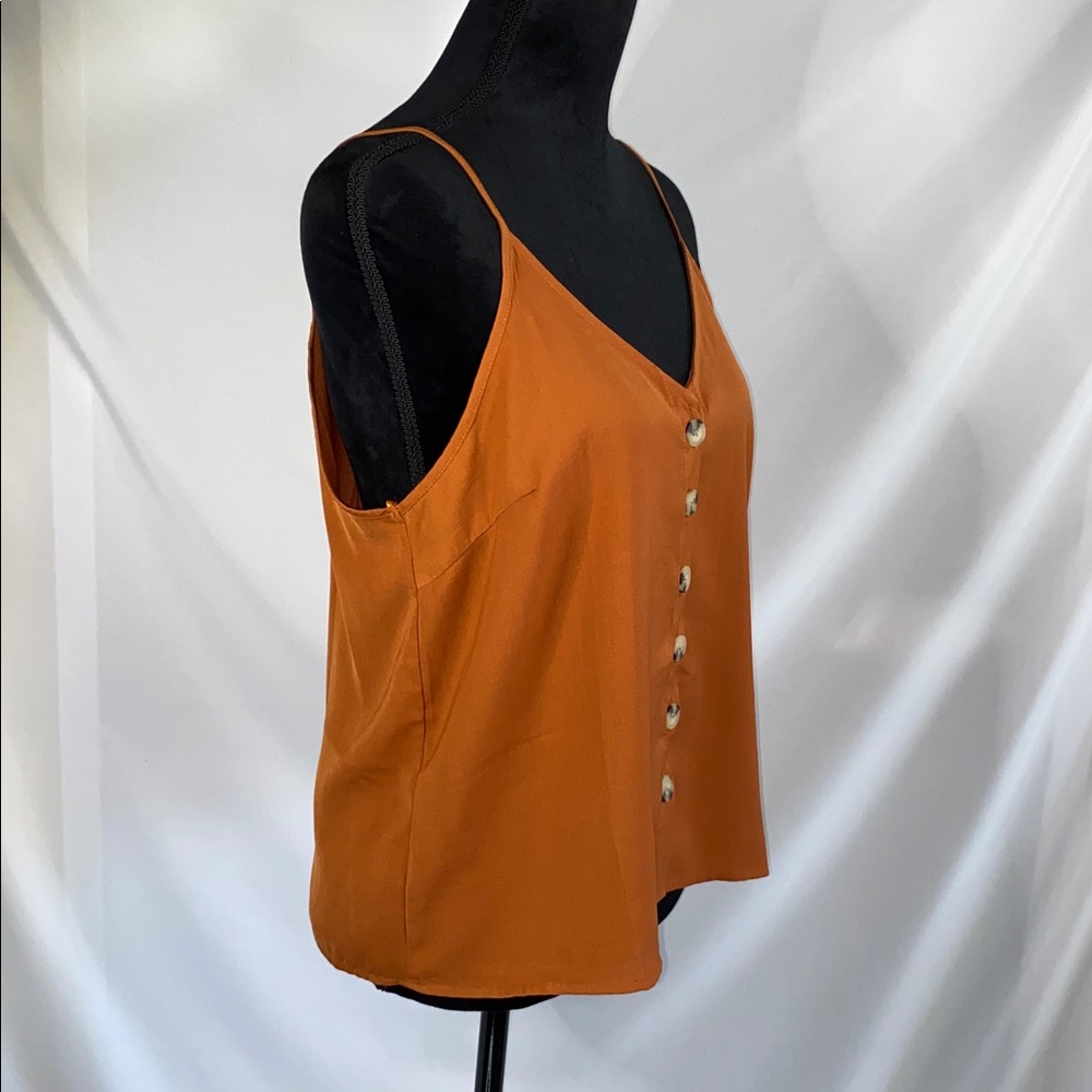 Paper Crane Burnt Orange V-Neck Button Front Cami Tank Top Size Medium - Picture 4 of 8